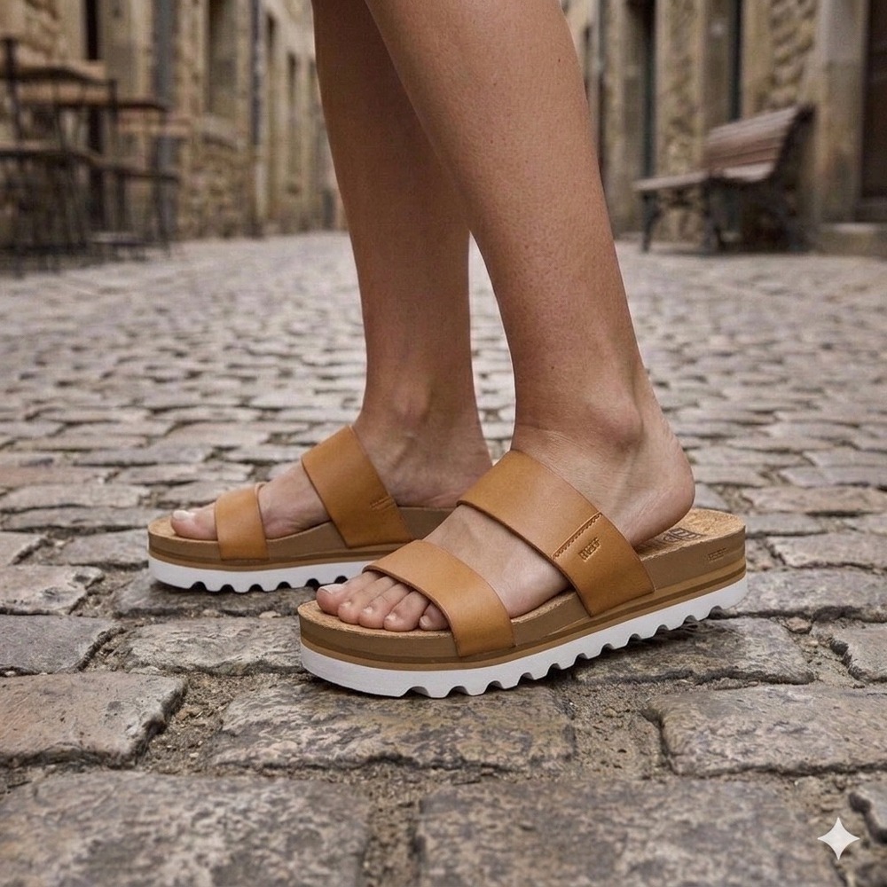 Reef Cushion Vista Hi Women Size 9 Natural NWT Platform Slide Sandal RF0A3YP5NAT